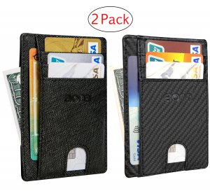 2 Pack Slim Minimalist Front Pocket RFID Blocking Leather Wallets for Men and Women