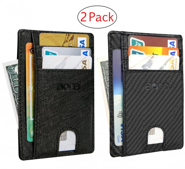 2 Pack Slim Minimalist Front Pocket RFID Blocking Leather Wallets for Men and Women - Click Image to Close