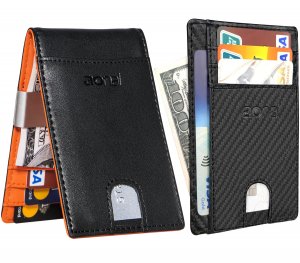 Pack of 2 RFID Blocking Wallets for Men, Money Clip Wallet and Slim Front Pocket Minimalist Wallet