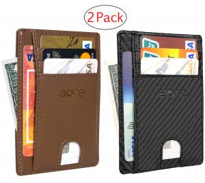 2 Pack Slim Minimalist Front Pocket RFID Blocking Leather Wallets for Men and Women
