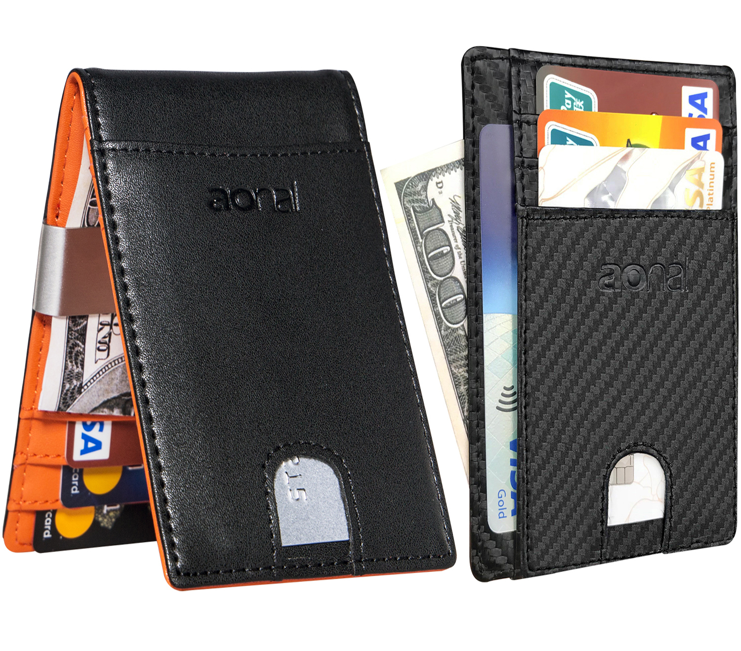 Pack of 2 RFID Blocking Wallets for Men, Money Clip Wallet and Slim Front Pocket Minimalist Wallet
