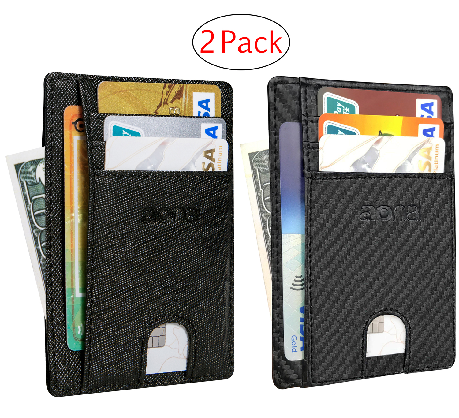 2 Pack Slim Minimalist Front Pocket RFID Blocking Leather Wallets for Men and Women
