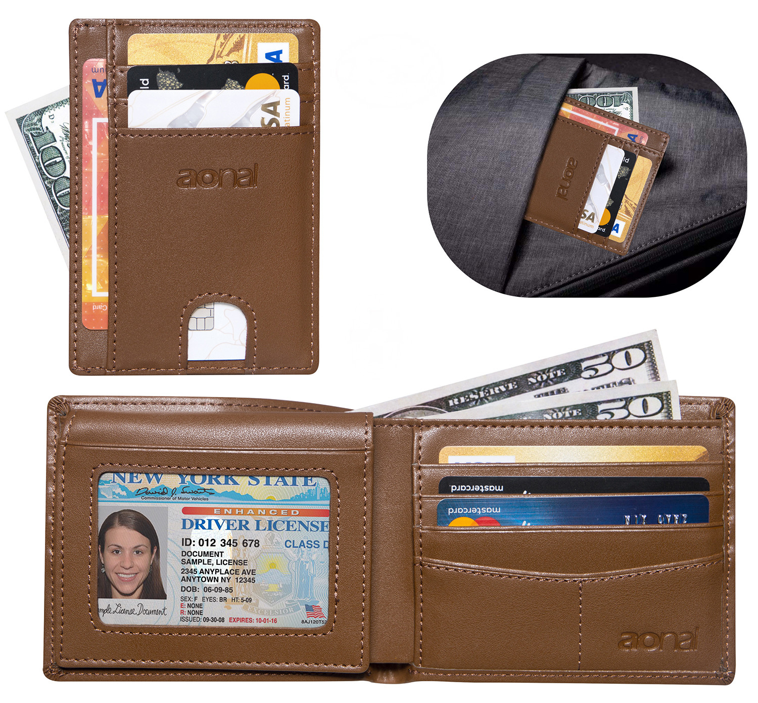 2 Pack Slim Wallet Mens Front Pocket MinimalistLeather Credit Card Holder Bifold Ridge Travel RFID Blocking Wallet With 2 ID Window …